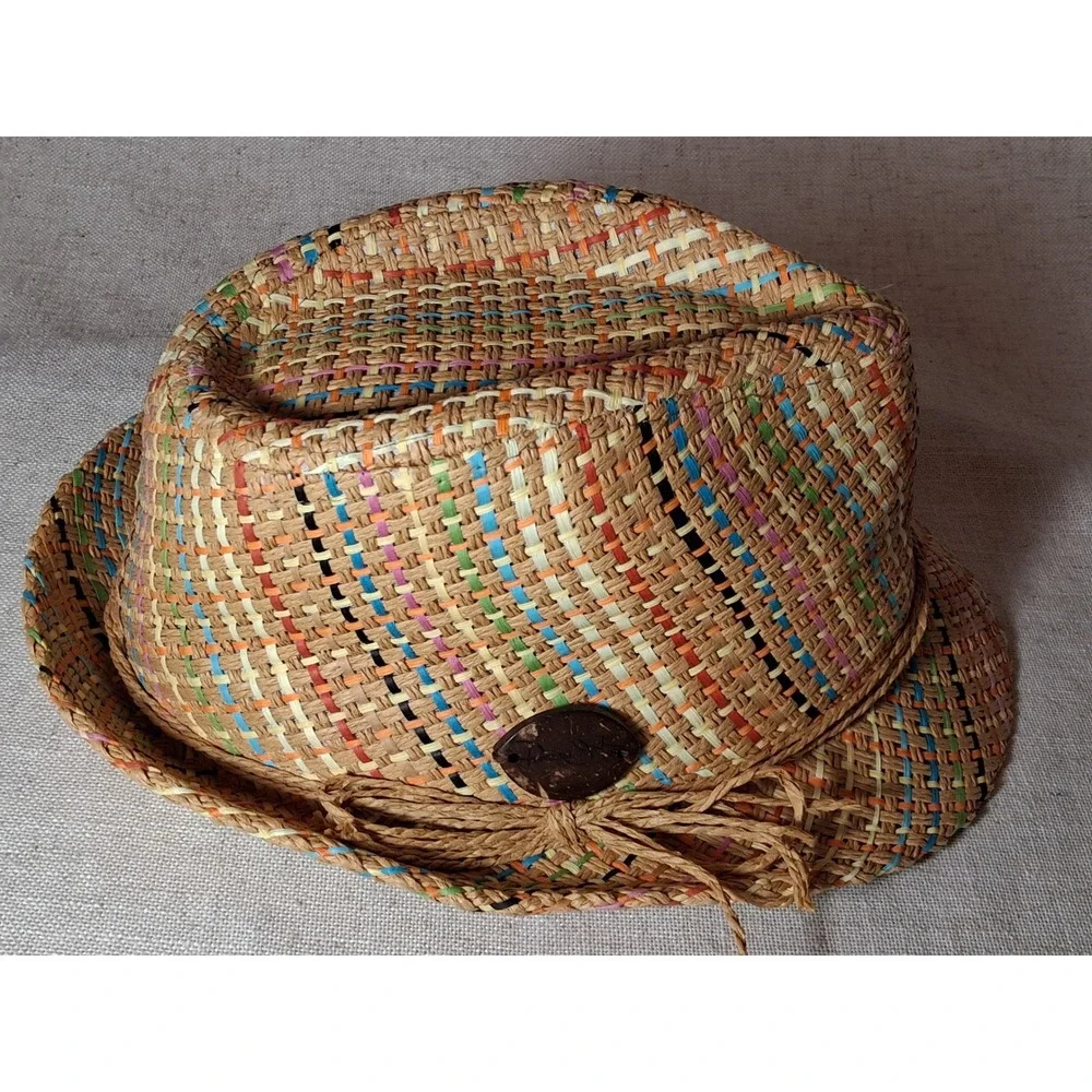 Panama Jack Multi Color Woven Paper Straw Fedora Hat Beach Sun Summer One Size